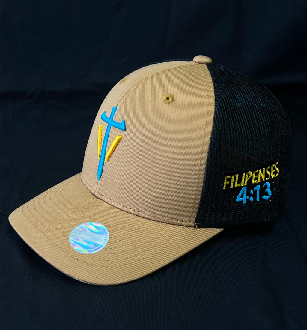 Gorra Versículo “Todo lo puedo en Cristo que me fortalece” – Filipenses 4:13 - Arena | Negro